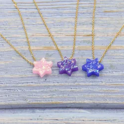 Fnixtar 2Pcs Stainless Steel Gold Color Jewish Jewelry Star of David Plastic Opal Pendant Necklace Women Men 45cm+5cm extender