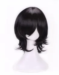 Fei-show peluca de pelo negro ondulado corto de fibra sintética resistente al calor disfraz de dibujos animados rol Cosplay salón fiesta mujer estudiante Bob peluca