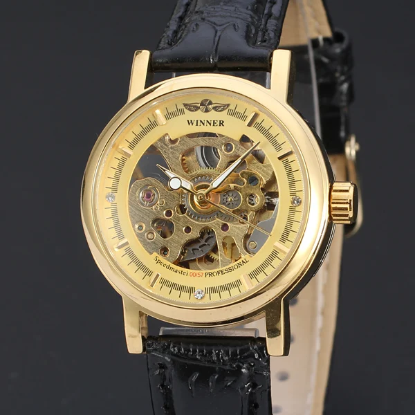 T-WINNER Brand Simple New Watch Popular Classic Hollow Gear Diamond Dial Mechanical Unisex Watch Luxury Automatic Leather Watch