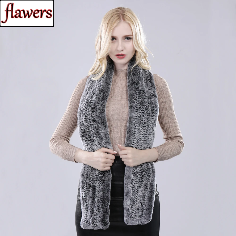 

New Lady Hand Knitted Real Fur Scarf Winter Warm Natural Rex Rabbit Fur Muffler Women Long Quality Real Rex Rabbit Fur Scarves