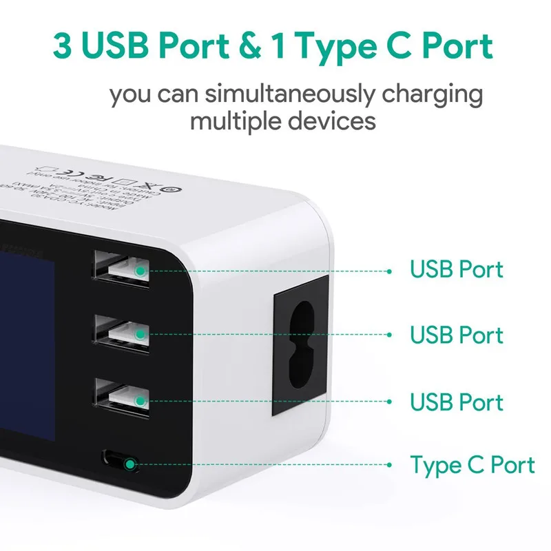 Quick Charge Type C USB Charger HUB Led Display Wall Charger Fast Mobile Phone Charger For iPhone Samsung USB Adapter EU US Plug image 5