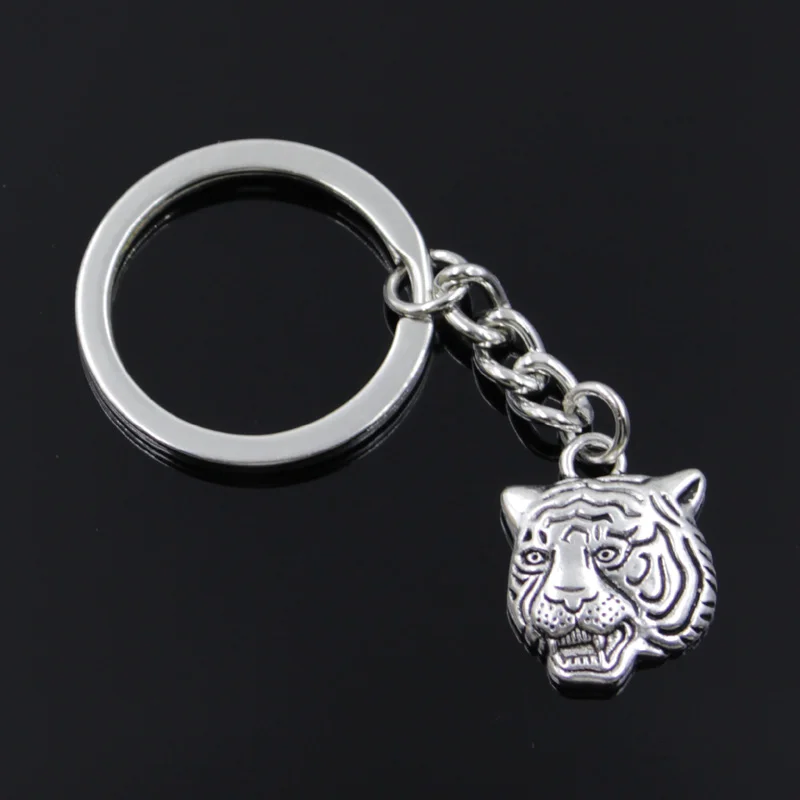 New Fashion Men 30mm Keychain DIY Metal Holder Chain Vintage Angrily Tiger Head 23x17mm Silver Color Pendant Car Keychain Gift