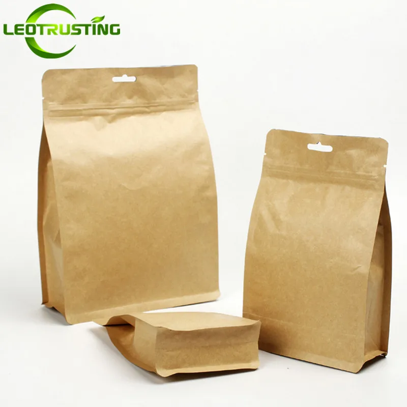 

25PCS 3D Stand Up Portable Kraft Paper Ziplock Hanging Bag Thick Coffee Snack Cookies Tea Nuts Spice Cereals Storage Pouches