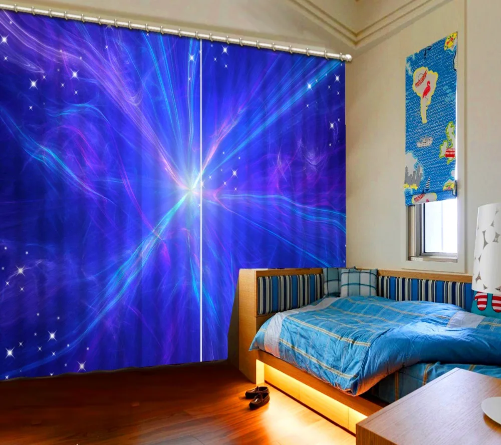 

New Custom 3D Beautiful blackout curtains for bedroom blue window curtains for living room