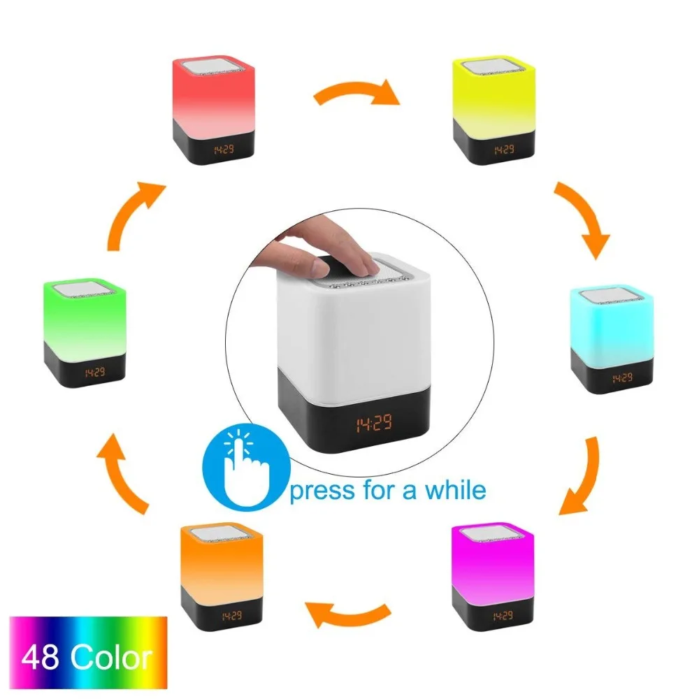 Bluetooth Speaker Night Light Bedside Ambience Lights with Alarm Clock Rechargeable Touch Control Color LED Novelty Lamp