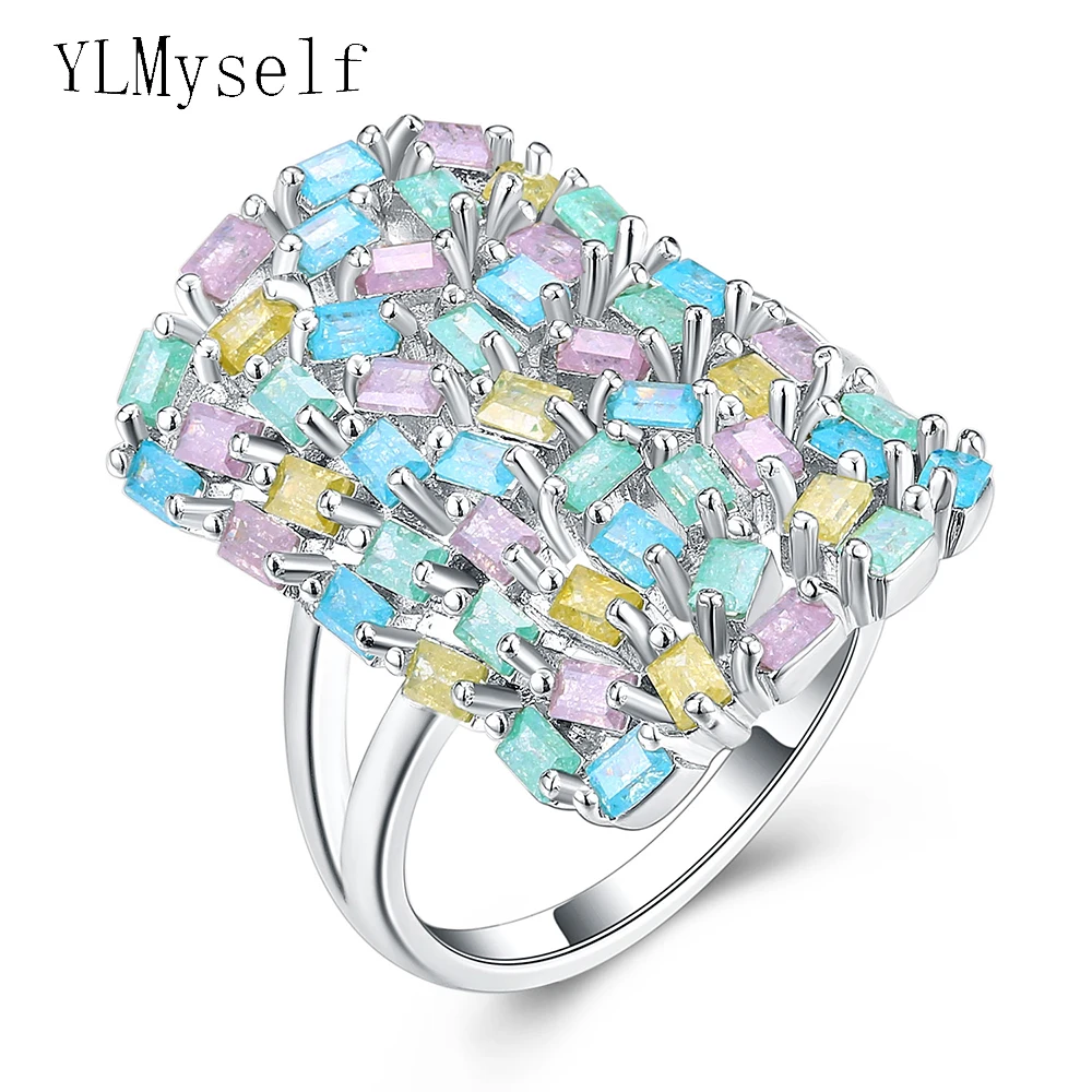 

New Hot spring multi colorful rings for women aneis rectangle zirconia jewelry Luxury Accessories Fashion jewellery ring