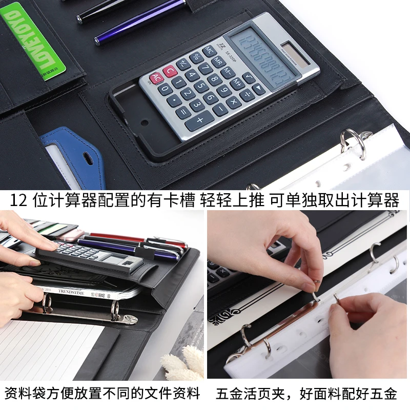 Creative Portable Business Padfolio Folder Document Case Multifunction Office Organizer Folder Planner Notebook Ring Binder
