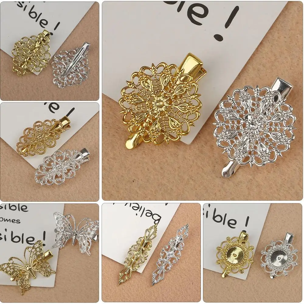 Vintage Metal Brass Filigree Copper Plated 4 Colors Duckbill Clip For Handmade DIY Hair Clip Jewelry Findings Accessories