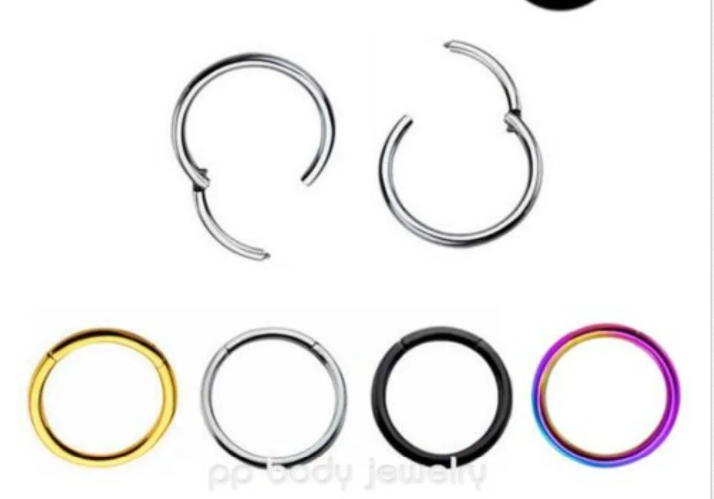 

50pcs/lot 316 Surgical Steel Nose Ear Seamless Hinged Segment Ring Clicker Cartilage Nose Hoop Septum Helix Lip Ring