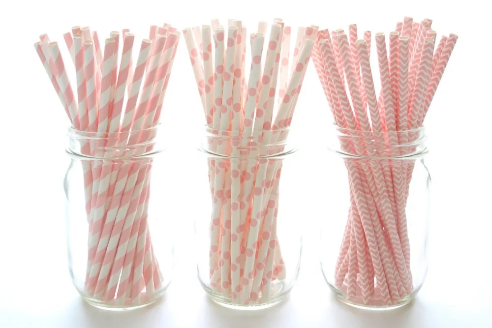 

500pcs Mixed Pink Striped Dot Chevron Paper Drinking Straws For Christmas Wedding Kids Birthday Party,Disposable Paper Straws.