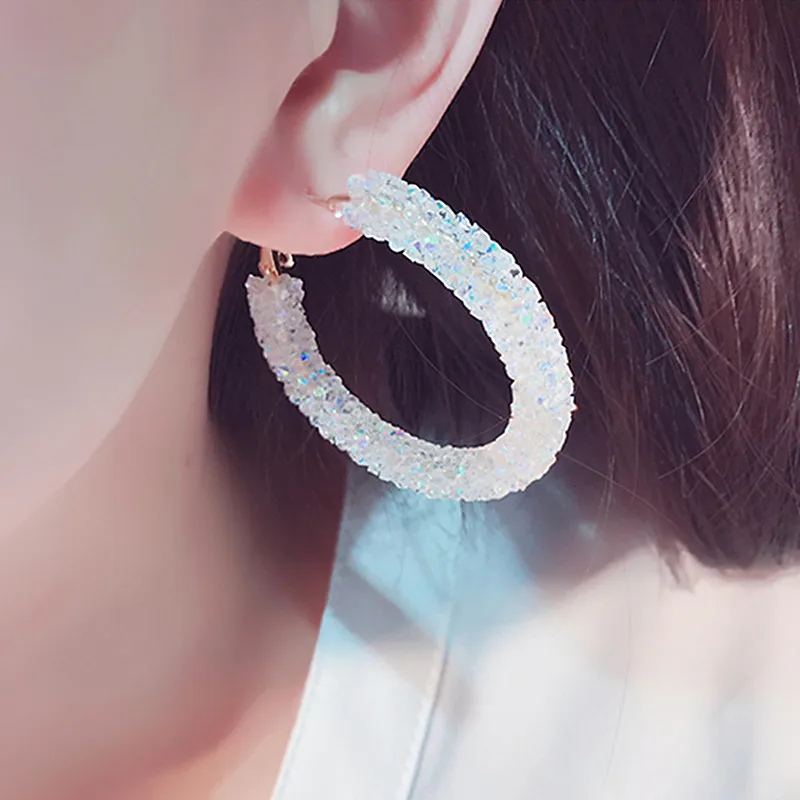 Crystal C-shaped Hoop Earrings For Women Punk Brincos Fashion Jewelry Bijoux Geometric Circle Loop Earring pendientes mujer