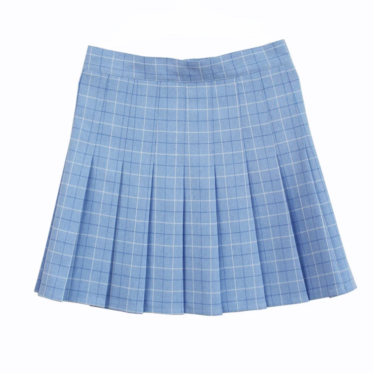 

A-line Plaid pleated skirt Uniform high waist Skirt classical Gray&khaki&blue&pink lattice