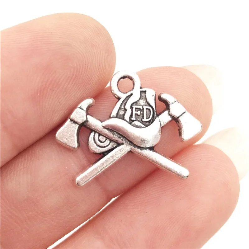 BULK 30pcs Zinc Alloy Fire Department Firefighter Axe Charm for DIY Jewelry Making  20*15mm 1.3g