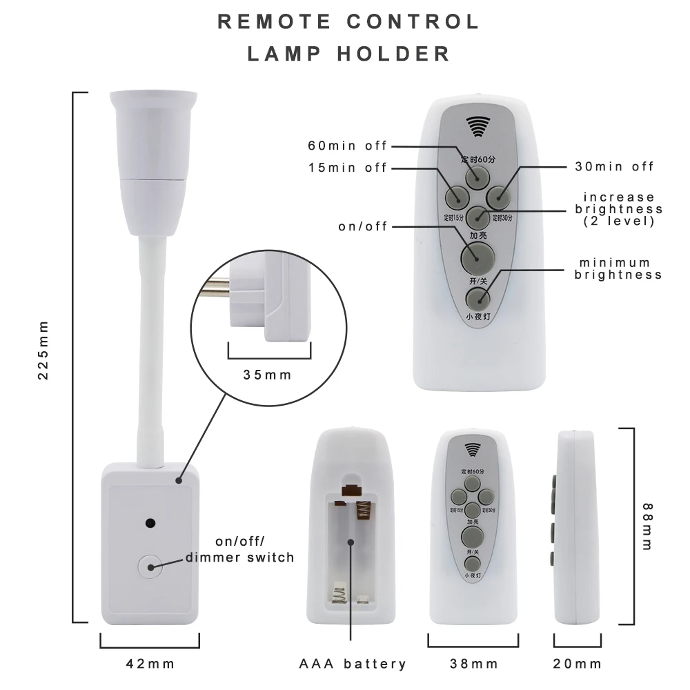 220V Dimmable Timing Remote Control Lamp Base Flexible E7 Light Socket Cap EU Plug Sound And Light Control Switch Lamp Holder