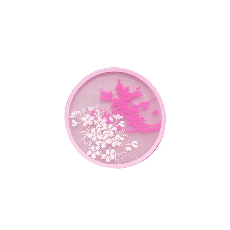 Cute Romantic Cherry Blossom Quicksand Coaster Silicone Anti-slip Cup Pad Tea Cup Coffee Mug Mat