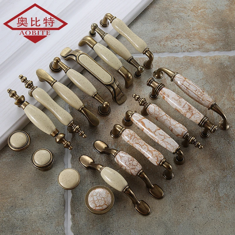AOBT Ceramic Handle Cabinet Door Knobs European Wardrobe Cabinet Wholesale Fashion Furniture Modern Minimalist Chinese Drawer