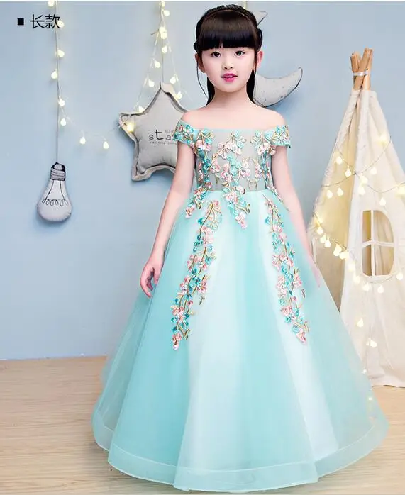 Elegant Girls Shoulderless Wedding Dress Lace Appliques Party Tulle Princess Birthday Dress First Communion Gown for Girls