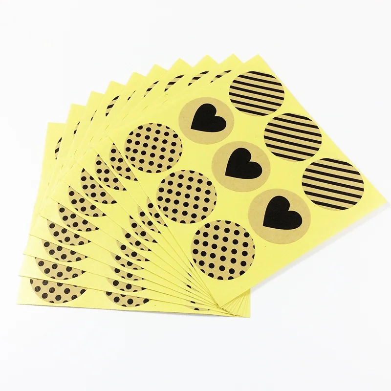 90pcs Vintage Fashion Heart+Dots+Twill  series Round Kraft paper  Sticker for Handmade Products Gift seal sticker label