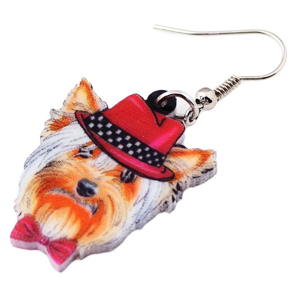 Bonsny Acrylic Drop Dangle Long Yorkie Yorshire Terrier Dog Earrings For Women Newest Fashion Girl Accessories Animal Jewelry