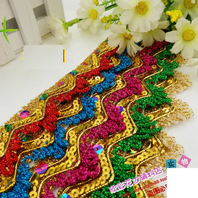 9 Yds Sequined Lace Ribbons Gold Cosplay Appliqued Trims Diy Performance Accessories Crochet Lace Braid Trims Sewing Tape 3.5cm