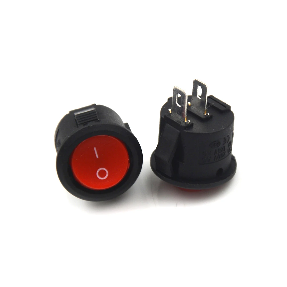 10Pcs 16mm Diameter Small Round Boat Rocker Switches Black Mini Round Red 2 Pin ON-OFF Rocker Switch