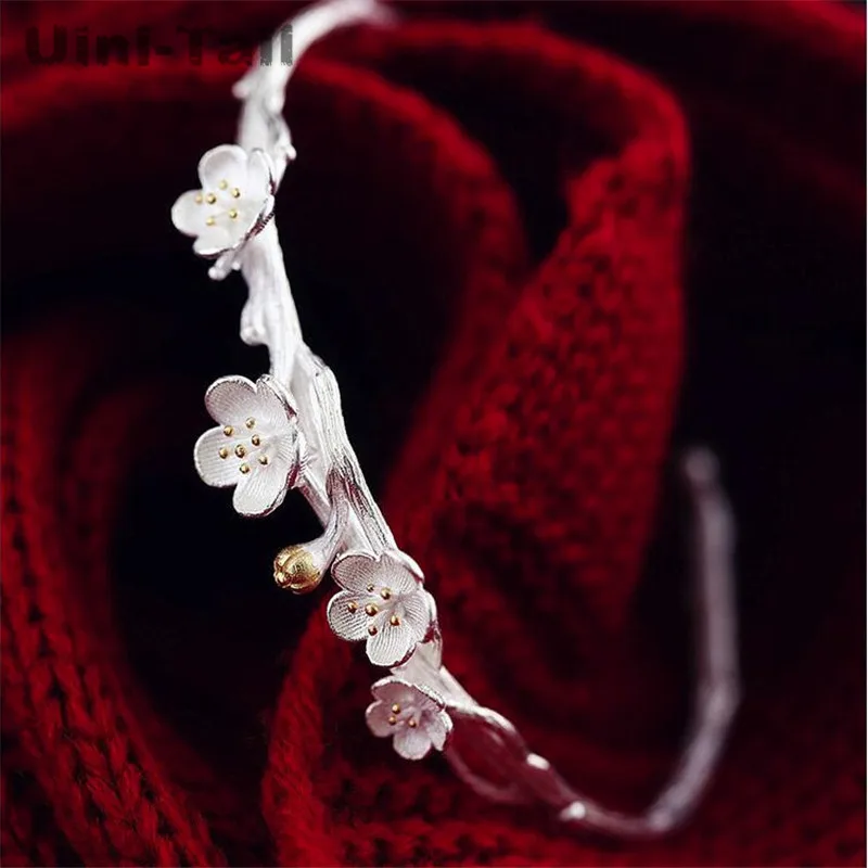 Uini-Tail hot new product creative 925 Tibetan silver plum blossom open bracelet fashion tide flow high quality jewelry