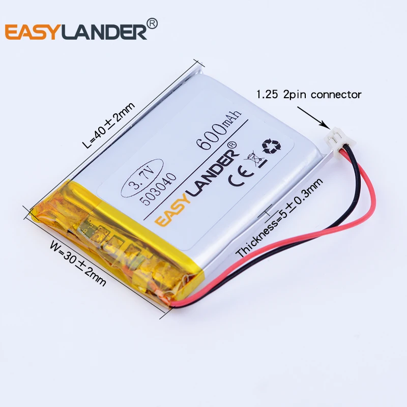 3.7V 600Mah 503040 Oplaadbare Lithium Li-Ion Polymeer Batterij 053040 502830