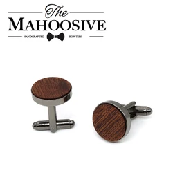 MAHOOSIVE-gemelos de camisa de madera para hombre, botón de puño de marca, gemelos de moda de madera negra, regalo