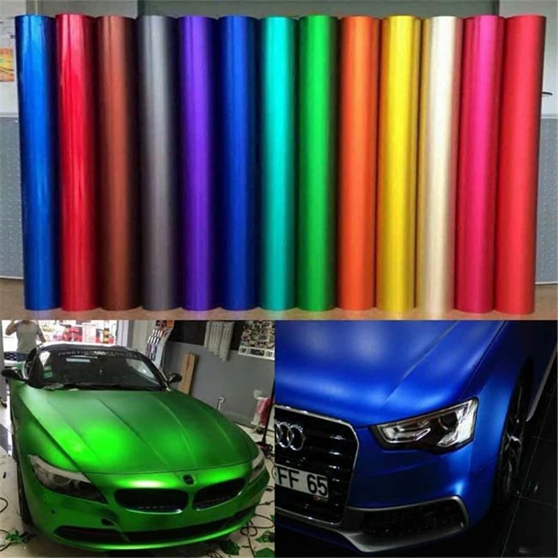 Various Colors Ice Metallic Matte Chrome Vinyl Car Wrap Film With Air Release Car Stickers Decal ORINO Size: 5/10/15/20X1.52M