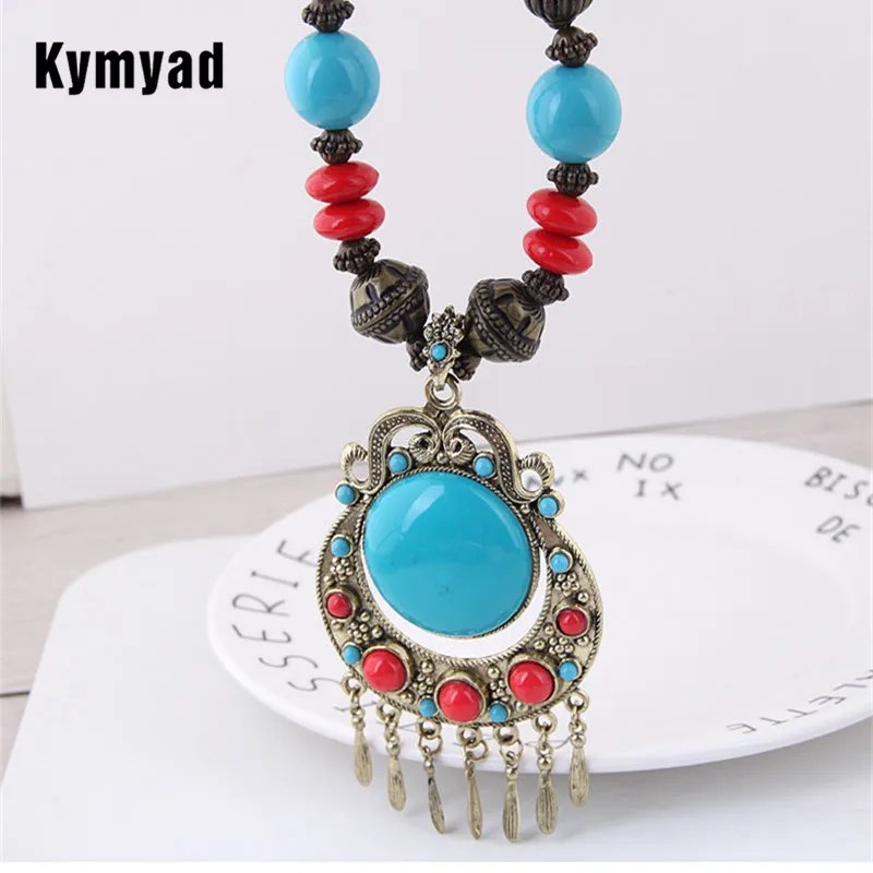 Kymyad Ethic Collier Femme Bohemian Necklace Women Bijoux Beads Chain Tassel Necklaces Pendants For Women Sweater Long Necklaces