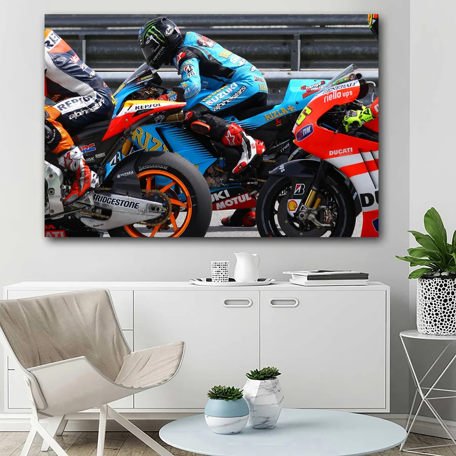 Wall Art Picture Superbike Track Racing Sport Driver Motorcycle Posters Silk Canvas Printed Art Paintings for Home Decor