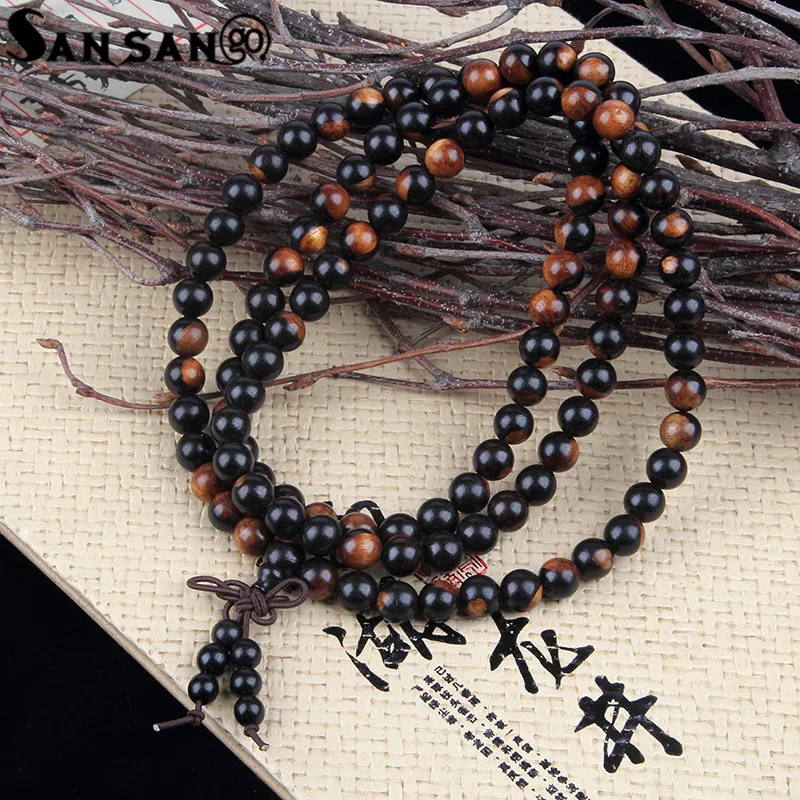 Religious Jewelry Sandalwood Buddhist Buddha 108 Prayer Bead Wooden Bracelet Woman Men Meditation Mala Bangle Jewelry 8mm Beads