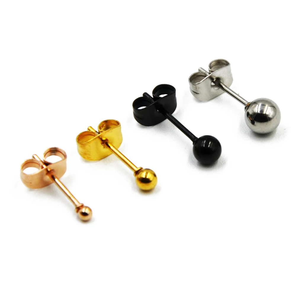 2PC 20g Surgical Steel Silver color,Black,Gold&Rose Gold Color Ball Stud Earrings Punk Ear Tragus Ear Piercing Fake Taper