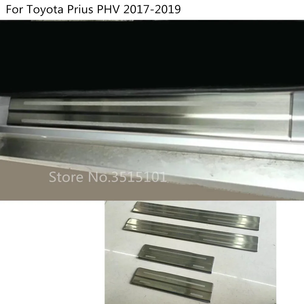 Car Stick Stainless Steel Pedal Door Sill Scuff Plate Cover External Threshold For Toyota Prius PHV Prime 2017 2018 2019 2020