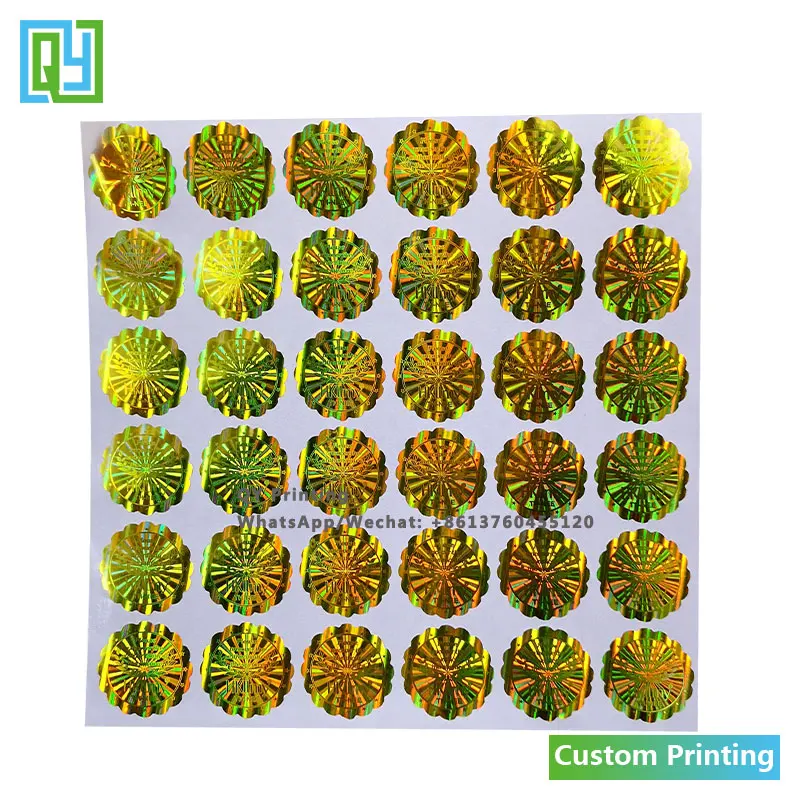 10000pcs 25x25mm Custom Printed 3D Golden Foil Holographic Sticker Custom Hidden Text QR Code Security Seal Label