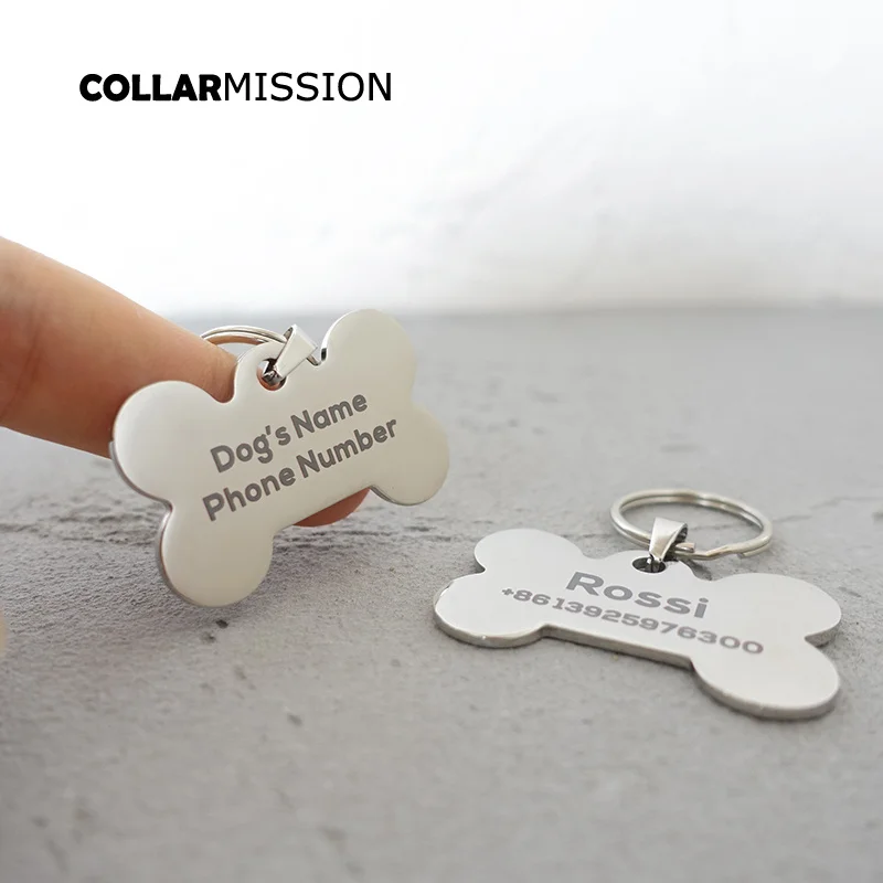 MUTTCO retailing high quality simple bone sharp dog id tag blank can crave phone number nameplate pet id tag DIT-036