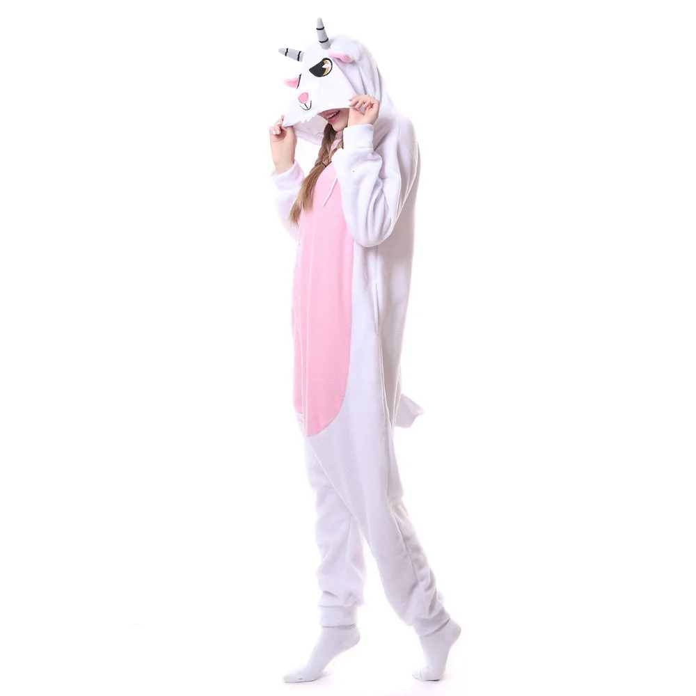 Kigurumi Adult Jumpsuit Unisex Goat Onesies Pyjamas Fleece White Sheep Pajamas Animal Cosplay Costumes Cartoon Sleepwear