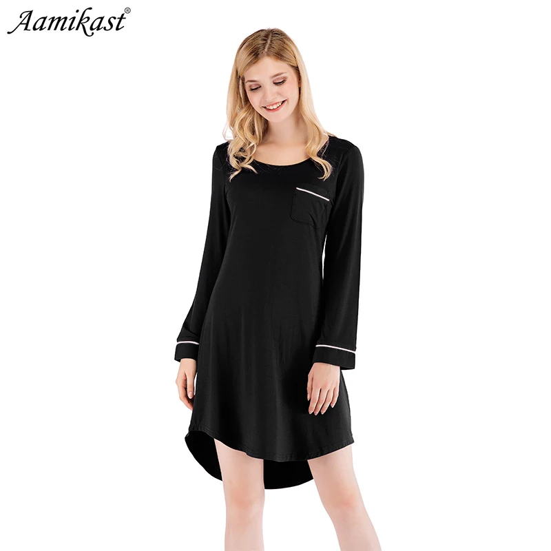 Camisones a rayas de Modal para mujer, vestido de noche de manga larga, bonito vestido de Casa de dibujos animados, ropa de dormir de otoño