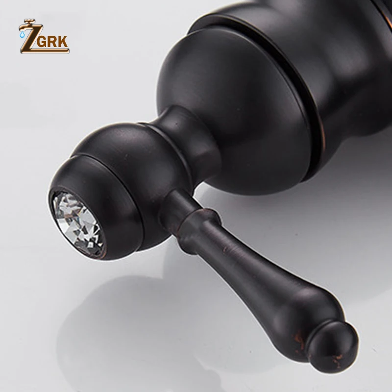 ZGRK Basin Faucets Brass Oil Rubbed Bronze Black Bathroom Sink Faucet Countertop Deck Hot Cold Mixer Water Taps