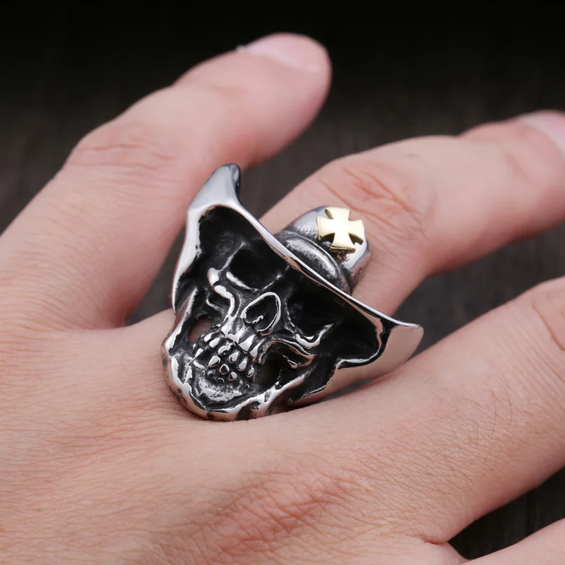 Beier new store 316L Stainless Steel Ring Top Quality Cross Hat Skull Ring  Fashion Jewelry BR8-429