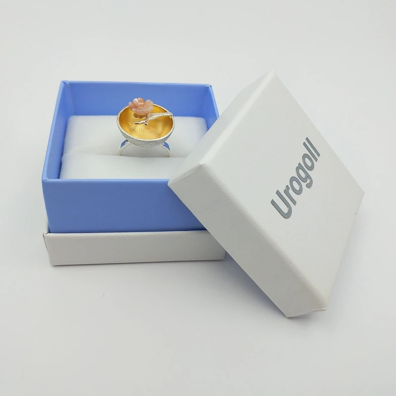 Urogoll Fashion Light Blue Ring Jewelry Gift Boxes High Quality Package Box Paper With Velvet Gift Box For Ring Earring 6*6*4cm