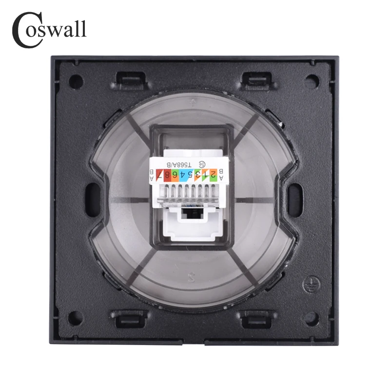 Coswall CAT5E RJ45 Internet Jack Aluminum Brushed Panel Computer Outlet Wall Data Socket Knight Black / Silver Grey R12 Series