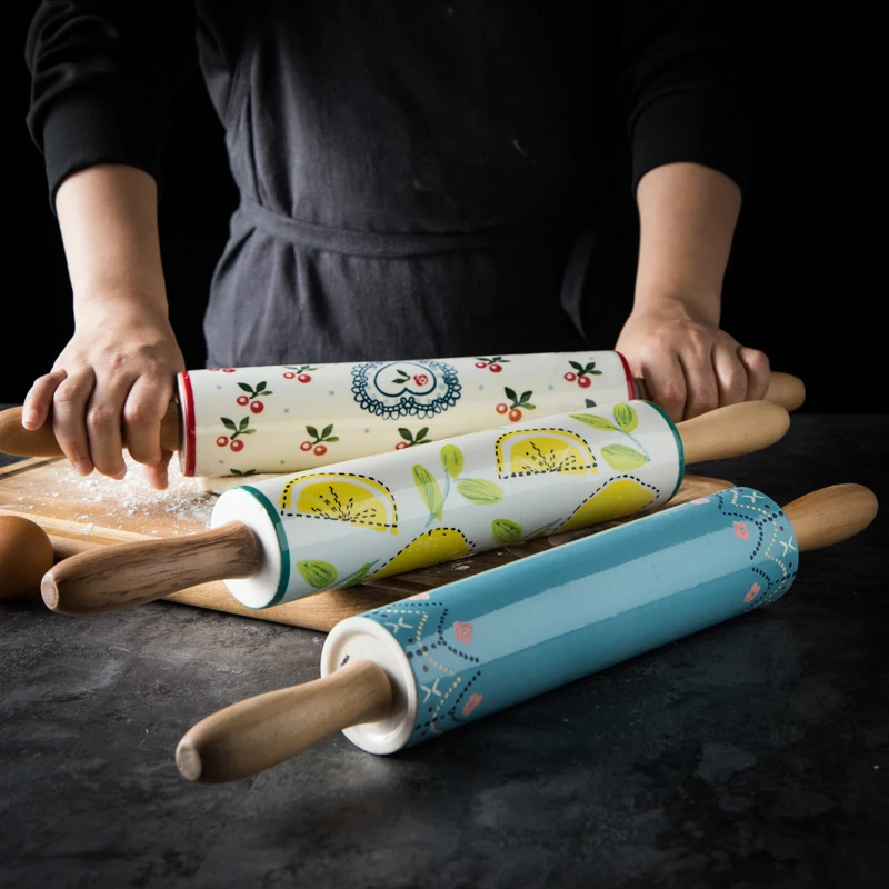 ANTOWALL Ceramic household rolling pin large kitchen roller drum activity non-stick pole stick dumplings rolling rod