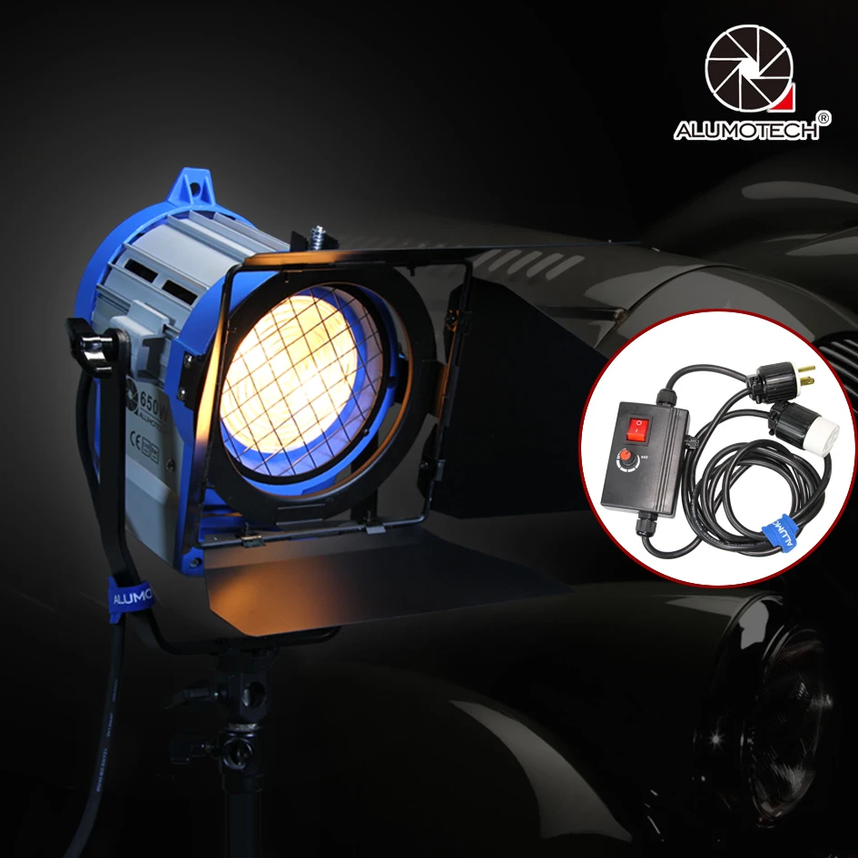 ALUMOTECH Dimmer+650W Pro For Photography Film Video Studio Fresnel Tungsten Spotlight Lighting+Bulb+Barndoor