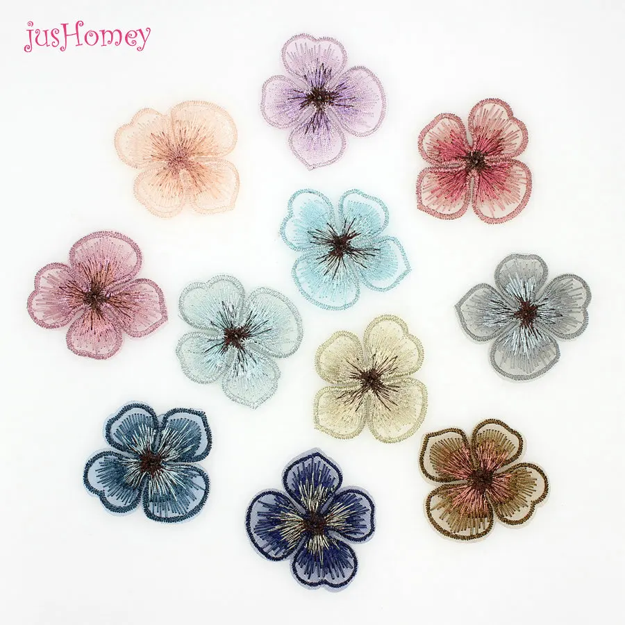 40PCS/lot Embroidery Lace Four Petals Appliques Gradient Translucent Single layer for Hair accessories,Garment Embellishment