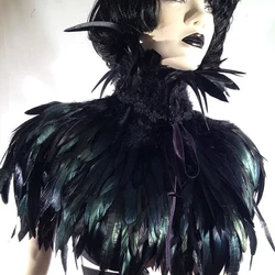 Black Burlesque Feather Shawl Scarf Cape Gothic Dress Costume Halloween Party Fancy Dress Fashion Costume