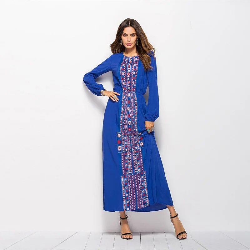 Autumn Robe Vintage Femme V Neck Floral Mexican Embroidered Dress Maxi Elegant Long Sleeve Dresses Ladies Bohemian Dress DD1672