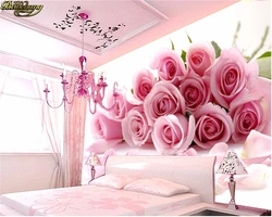 beibehang 3d photo wallpaper for Bedroom Pink Stereoscopic rose flower romantic living room bedroom wall mural wall paper