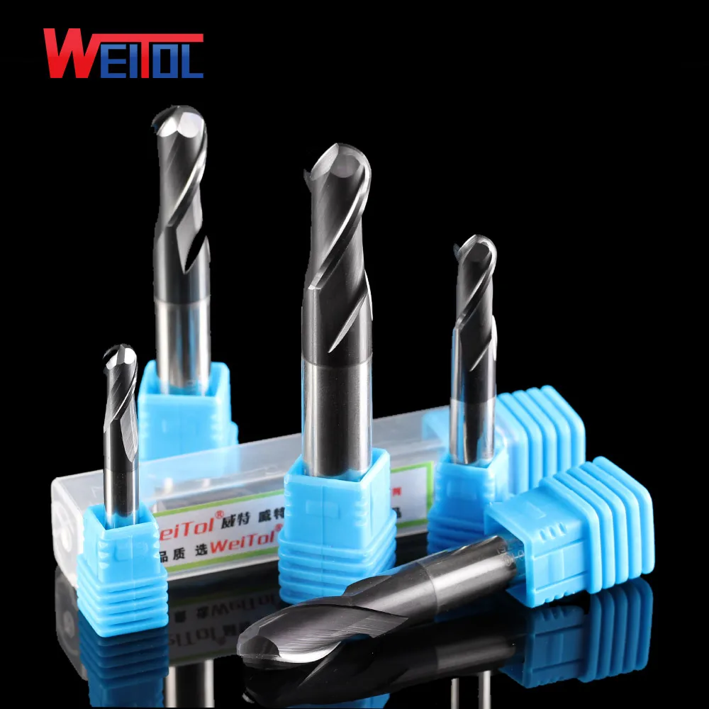 

Weitol 1pcs HRC50 black coating tungsten carbide 2 flutes ball nose milling cutter CNC router bit for wood engraving tool