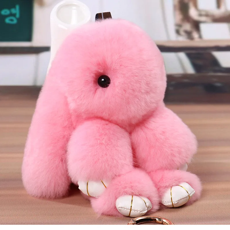 

Fashion Rabbit Keychain Halloween Plush Bunny 100% Rex Rabbit Fur Key Chain Pendants Keys Bag Car Key Ring Brand Accessories